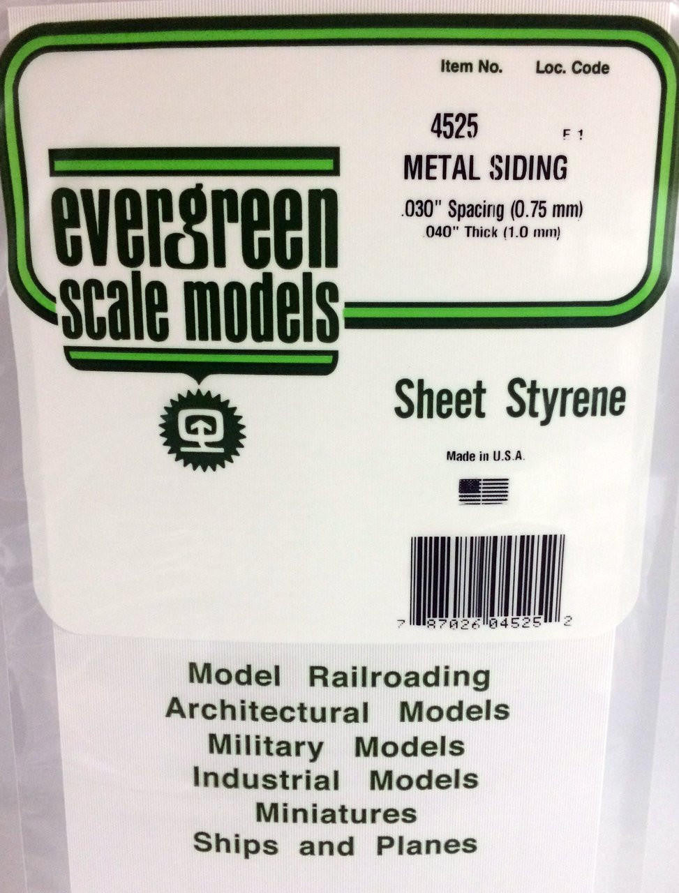 Evergreen Scale Models Corrugated Siding .030 Spacing 4525